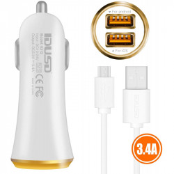 Kit chargeur voiture blanc + câble micro USB 3.4A - IDUSD