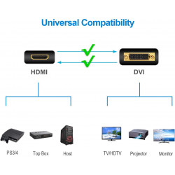 Rankie Adaptateur DVI vers HDMI, 1080P Full HD, Noir